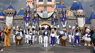 Disneyland Band w/Disney Characters in Disney100 Costumes at Sleeping Beauty Castle & Town Square