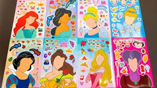 [ToyASMR] Satisfying with Sticker Book Dress Up Disney Princess Ariel,Snow White,Belle,Cinderella,