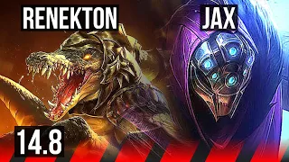 RENEKTON vs JAX (TOP) | 8 solo kills, Legendary, 16/3/3, 600+ games, 35k DMG | BR Master | 14.8