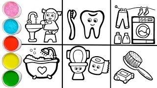 Learn How to Draw Hygiene Habits for Kids || Hands wash || Take a bath || Brush your teeth ||