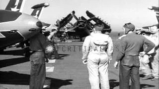 King Faisal II and Prince Abdul-Ilah of Iraq, visit the Aircraft Carrier USS Oris...HD Stock Footage