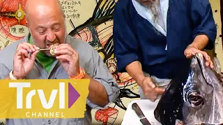 Eating Rare Parts of a Tuna | Bizarre Foods with Andrew Zimmern | Travel Channel