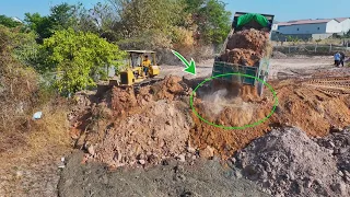 Completed 100%!! Excellent Land Filling Area work by Dozer and Dump truck 5Ton Unloading Soil