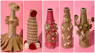 5 Jute Bottles Decoration Ideas/Best Craft Ideas With Jute & Bottles