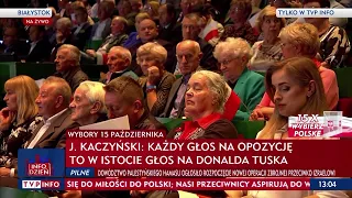 Wicepremier Jarosław Kaczyński, prezes PiS, przemawia podczas wizyty w Białymstoku