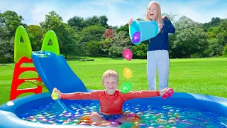 Amelia, Avelina and Akim summer fun water fight!