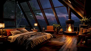 Sleep well with the sound of rain on the roof - Sound of Fire Flickering - Fall asleep in 10 minutes