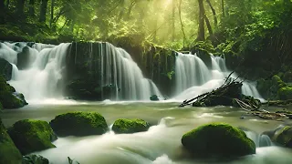Forest Fountain: Lively Waterfall Sounds Amidst Green Tranquility