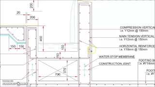 Infinity Type Swimming Pool Retaining Wall with Catch Pool Detail