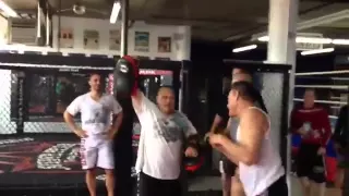 Jean Claude van Damme In training at the UFC Champion George Saint Pierre 2012