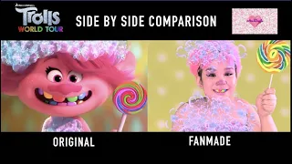 Side by side comparison TROLLS WORLD TOUR In Real Life |Trolls Just Want To Have Fun Music Video