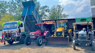 JCB 3dx | TATA Dump Truck | Mahindra Arjun NOVO 605 Eicher 285 with Loaded Stone in Trolley