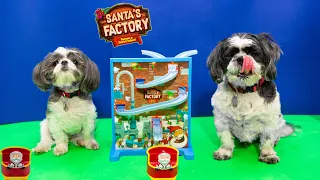 Assistant Plays the Santa Factory Game with Dog Wiggles and Waggles
