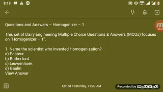 #Homogenization Dairy technology questions on homogenization mcq