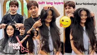 Long layers haircut tutorial // step by step // ( curtain bangs) soft long layers.