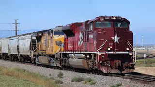 UP 1988 ("The Katy") leading grain train on the UP Limon Subdivision, UP AC44, and BNSF H1 leader!