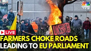 LIVE: Tractors Block Brussels Traffic as EU Summit Opens | European Farmers Protest Live | IN18L