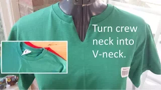 Change Crew Neck T-Shirt to V Neck - Hand Sewing