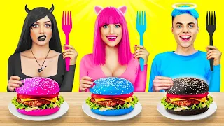 Desafio Alimentar: Rosa vs Preto vs Azul | Mukbang com Comida Colorida e Guloseimas por RATATA