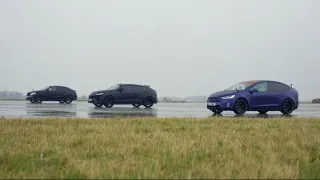 DRAG RACE | Tesla Model X vs  Lamborghini Urus vs Brabus 850 | Wet Surface