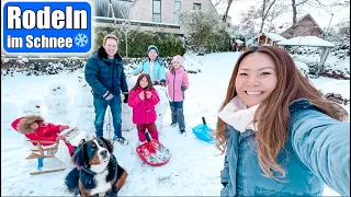 1. Schnee zu sechst mit Baby & Hund 😍❄️ Kinder rodeln! Heiße Schokolade machen | Mamiseelen