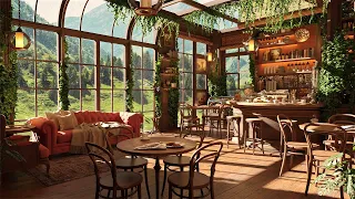 Spring Coffee Shop Ambience & Smooth Jazz Music (Springtime & Rain Sounds)