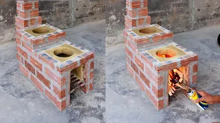 How to make a beautiful and simple 2-in-1 wood stove from red bricks and cement