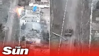 Ukrainian tank takes out Russian soldiers hiding inside industrial building