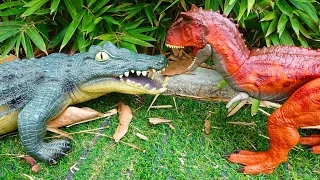 Carnotaurus vs NEW Crocodile vs T. Rex Dinosaurs Fighting Dino Color Pack Jurassic World Evolution