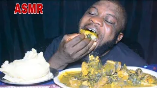 Asmr Mukbang BitterLeaf Soup Assorted Meat+Snail And White Garri Fufu/African Food.