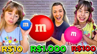 QUEM FIZER A MELHOR COMIDA GIGANTE COM R$10, R$100 ou R$1000 vence! - Desafio