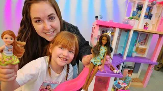 BARBiE MOViNG DAY!!  Dream House Makeover! new neighborhood & swimming pool! play pretend with Adley