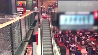 Kayaking down an escalator in a Store