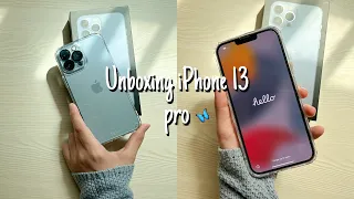 iPhone 13 Pro (sierra blue) unboxing & accessories 📦❄️ | فتح صندوق ايفون 13 برو