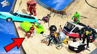 GTA 5 : Shinchan & Avengers Army VS Ultimate Ramp Jump Challenge in GTA 5 ! (GTA 5 mods)