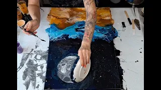 Mitternachtsmond am Strand ~ Acrylic Pouring Tutorial für Beginner ~ Fluid Art