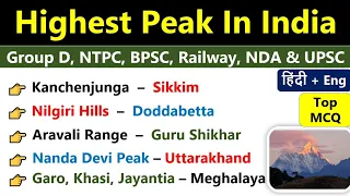 Highest Peaks In India | Mountain Range | Peaks In India Gk MCQs | Highest Mountain Peaks In India |