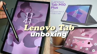 lenovo tab m10 plus unboxing 🤍🧚🏼‍♀️ pen + accessories || asmr, aesthetic