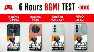 (5G) BGMI Gaming, BATTERY DRAIN TEST 🪫 | OnePlus Nord CE 4 vs Realme 12+ vs VIVO T3 5G vs Realme P1🔥