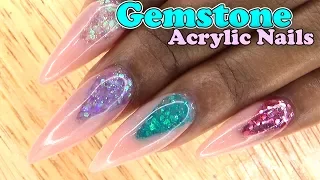 Acrylic Nails Tutorial - How To Encapsulated Nails - Stiletto Gemstone Nails with Nail Tips