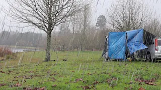 CAR CAMPING - RAIN SOUNDS on Heavy Duty Tarp - ASMR (no talking)