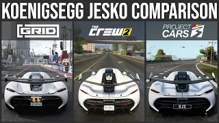 Koenigsegg Jesko Sound and Graphic Comparison - Project Cars 3 vs The Crew 2 vs Grid 2019