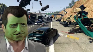 The suffering of Dave and Michael comes to an end！In traffic at a speed of 9999999! - GTA5