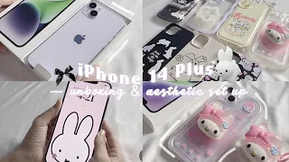 iPhone 14 plus unboxing (purple) | aesthetic setup & cute accessories🌷🎀