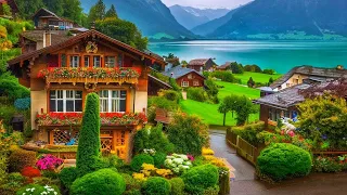 Iseltwald, Switzerland 4K - Rainy walk in the hidden gem on the lake Brienz - Rain ambience