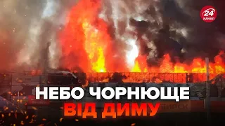 😳На Росії ПАЛАЄ важливий склад! "Димовий гриб" аж до неба. 60 пожежників шоковані МАСШТАБАМИ пожежі