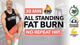 30 MIN INTENSE ALL STANDING HIIT WORKOUT (BURN 500 CALORIES) | No Equipment | No Repeat | Non-Stop