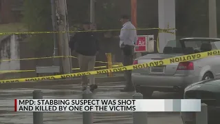 Man shot after stabbing victims at gas station, police say