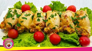 Chicken thigh rolls with filling. Stuffed chicken rolls