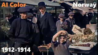 Scenes from Oslo, Norway, 1912-1914 in Color [AI Colorized, Denoised, Speed Corrected, Remastered]